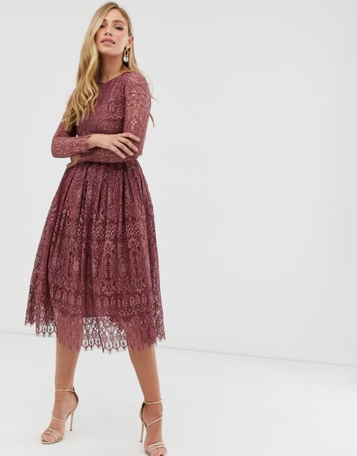 Asos long sleeve outlet lace midi prom dress