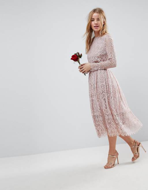ASOS DESIGN lace long sleeve midi prom dress ASOS ASOS DESIGN lace long sleeve midi prom dress ASOS
