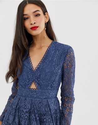 blue lace long sleeve dress