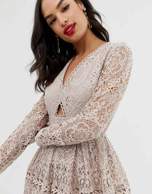 ASOS DESIGN lace long sleeve prom midi dress with cut out ASOS