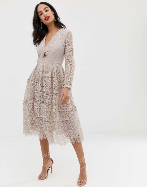 ASOS DESIGN lace long sleeve prom midi dress with cut out ASOS