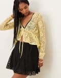 [ASOS DESIGN] ASOS DESIGN lace long sleeve sheer floaty top in yellow S Yellow