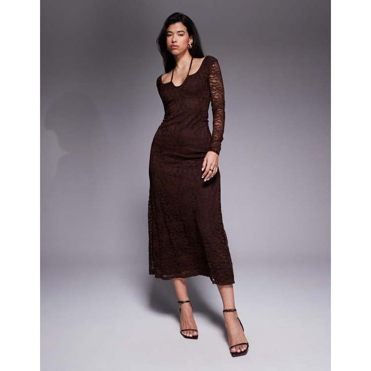 black lace and chiffon dress 1950s Black Lace and Chiffon over Cream Taffeta Party Prom Dress main image 1
