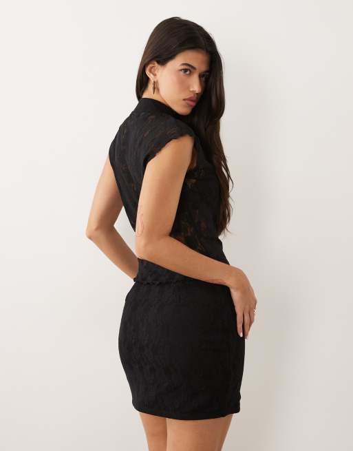 ASOS DESIGN lace mandarin waist coat in black (part of a set), 4 of 4