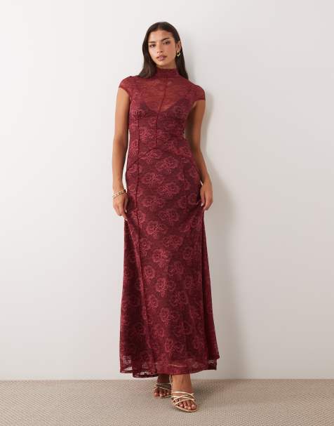 ASOS DESIGN lace maxi dress with contrast lining in plum - view 1