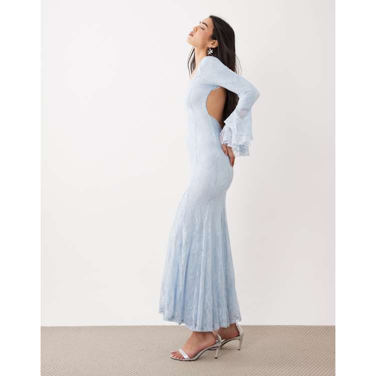 v neck lace cocktail dress Chic A-line V neck Lace Beaded Long Prom Dress Lilac Elegant Evening D main image 1