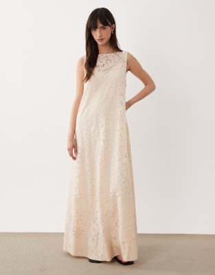 Asos Design Lace Maxi Shift Dress In Metallic