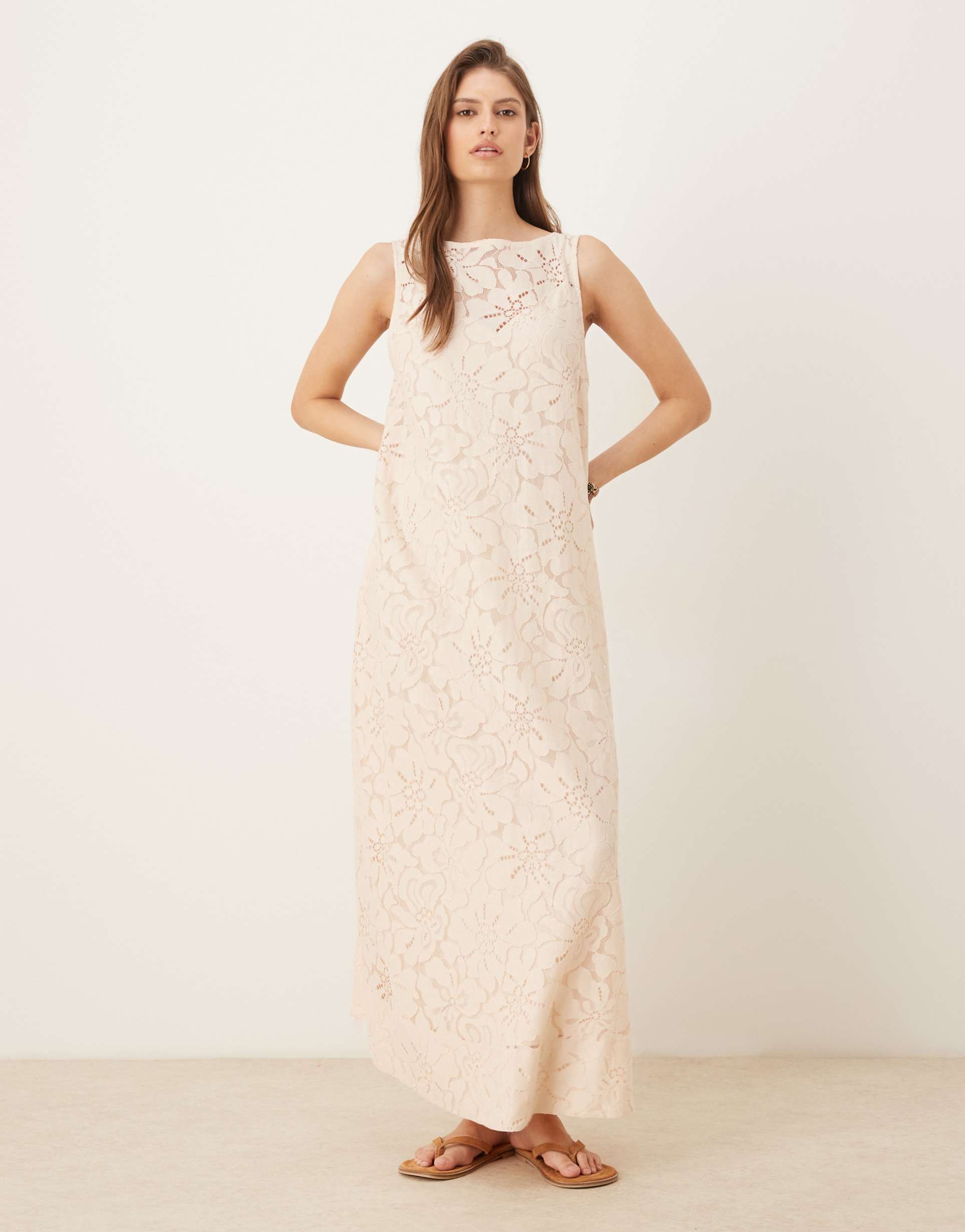 asos design lace maxi shift dress in neutral