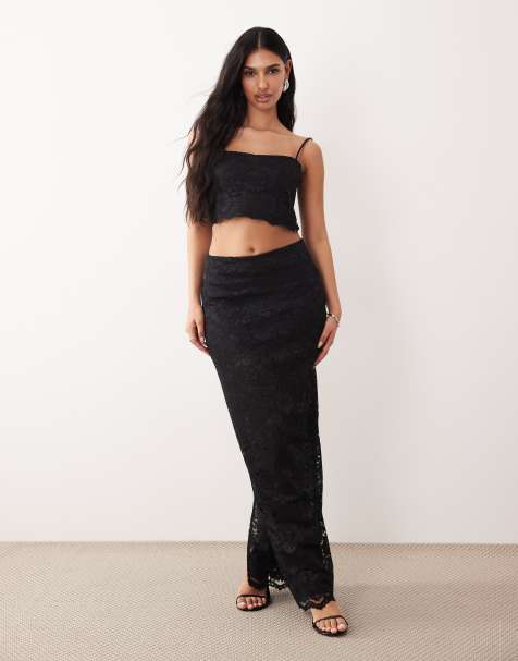 ASOS DESIGN lace maxi skirt co-ord in black