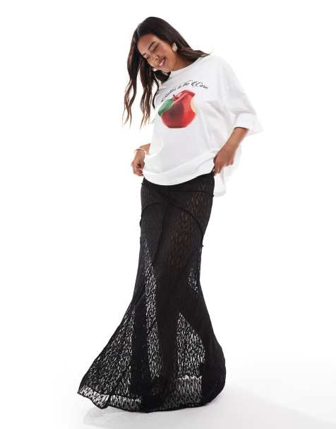 ASOS DESIGN lace maxi skirt in black - view 1