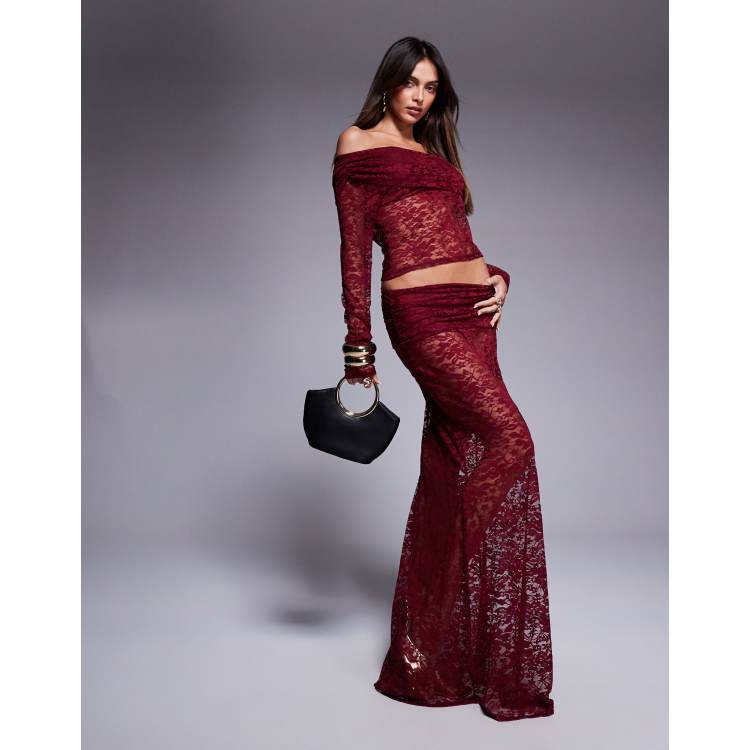 ASOS DESIGN lace maxi skirt with fold over waist detail in