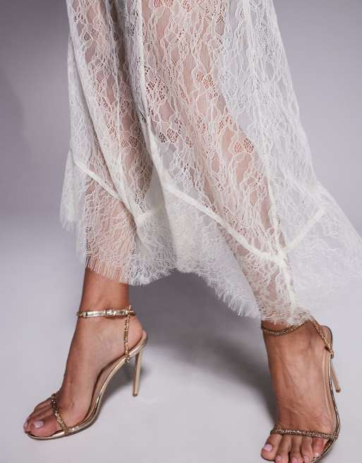 ASOS DESIGN lace maxi skirt with mini lining in ivory