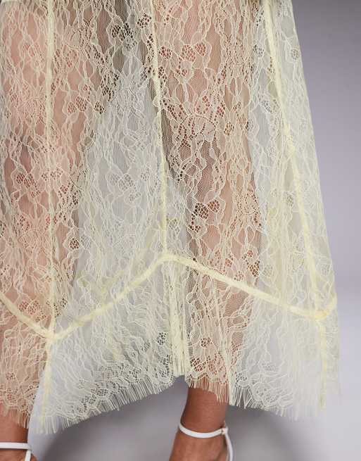 ASOS DESIGN lace maxi skirt with mini lining in yellow
