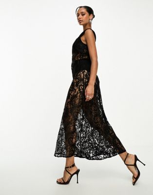 ASOS DESIGN lace midaxi dress with bra and pant insert in black | ASOS