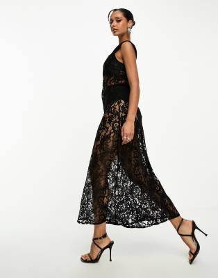 ASOS DESIGN lace midaxi dress with bra and pant insert in black - ASOS Price Checker