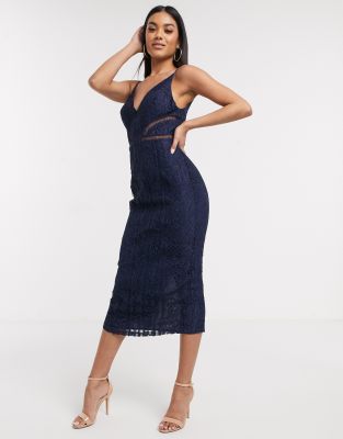 lace ladder detail midi dress