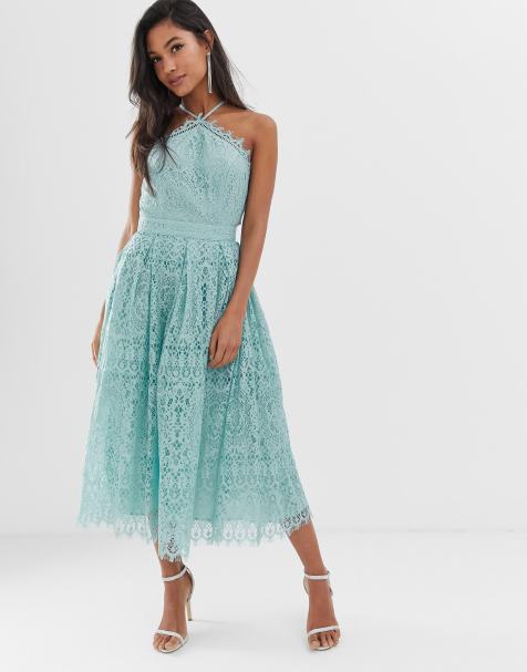 ASOS DESIGN lace midi dress with pinny bodice