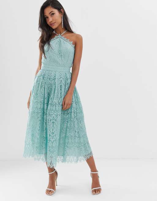 Asos Design Lace Midi Dress With Pinny Bodice Online