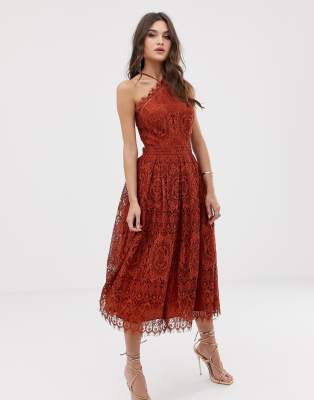 ASOS DESIGN lace midi dress with pinny 