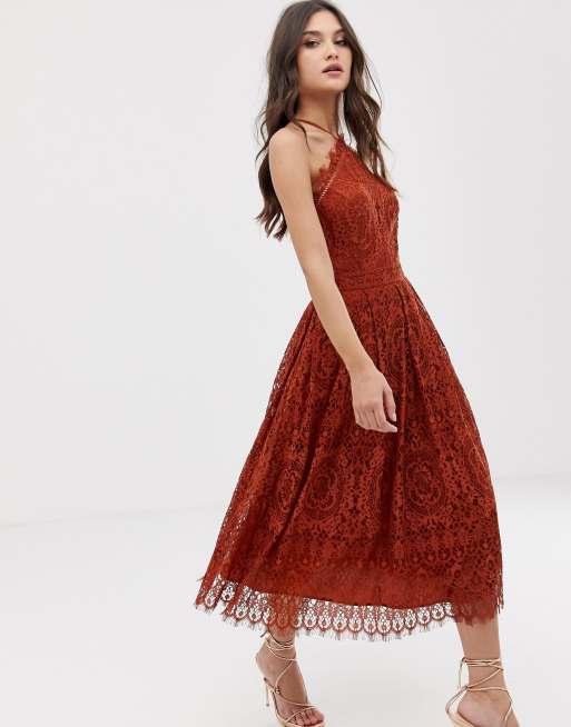 ASOS DESIGN lace midi dress with pinny bodice