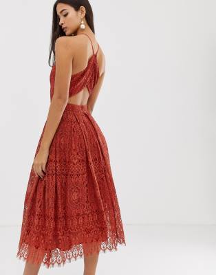 Asos design lace midi shop dress with pinny bodice