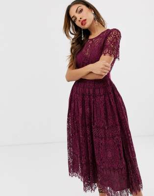 Asos design lace midi dress with ribbon tie and open back store