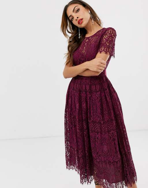 Asos burgundy lace clearance dress