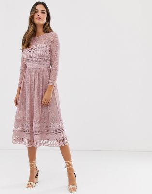 ASOS DESIGN lace midi skater dress in 