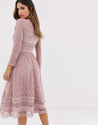 asos design lace midi skater dress