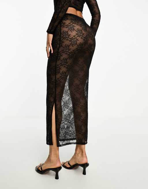 ASOS DESIGN lace midi skirt in black (part of a set), 2 of 4