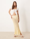[ASOS DESIGN] ASOS DESIGN lace midi skirt with godet hem in buttermilk-Yellow S Buttermilk