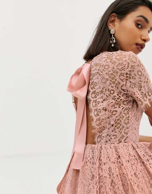 Asos design lace midi dress with ribbon tie and open back sale