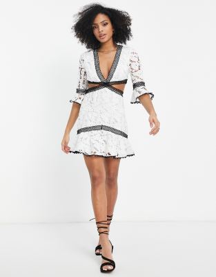 ASOS DESIGN tiered lace mini dress writh contrast lace trim detail