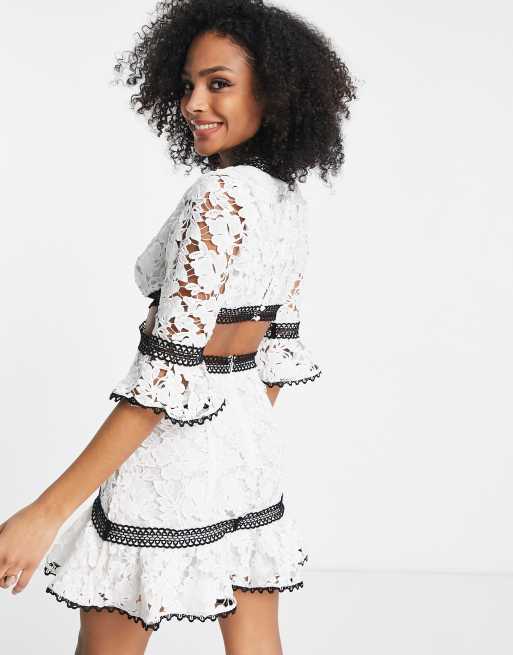 ASOS DESIGN tiered lace mini dress writh contrast lace trim detail