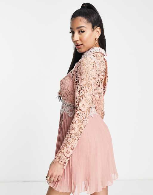 ASOS DESIGN lace mini dress with collar detail and pleated skirt