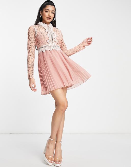 ASOS DESIGN Curve mini dress with contrast lace trim and pleated