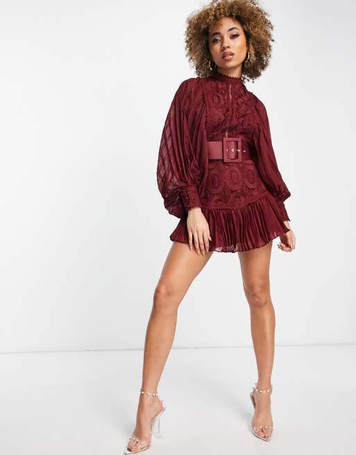 Asos burgundy shop lace dress