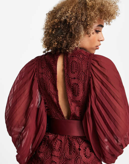 Asos burgundy lace dress sale