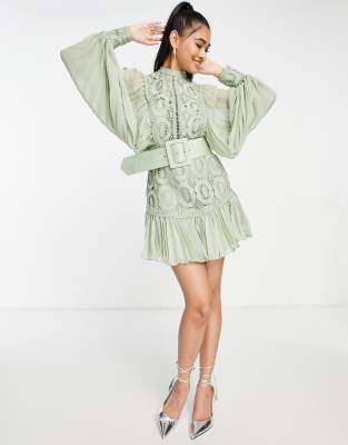 asos lace green dress