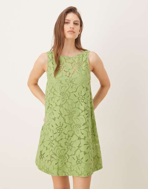 ASOS DESIGN lace mini shift dress in green - view 1
