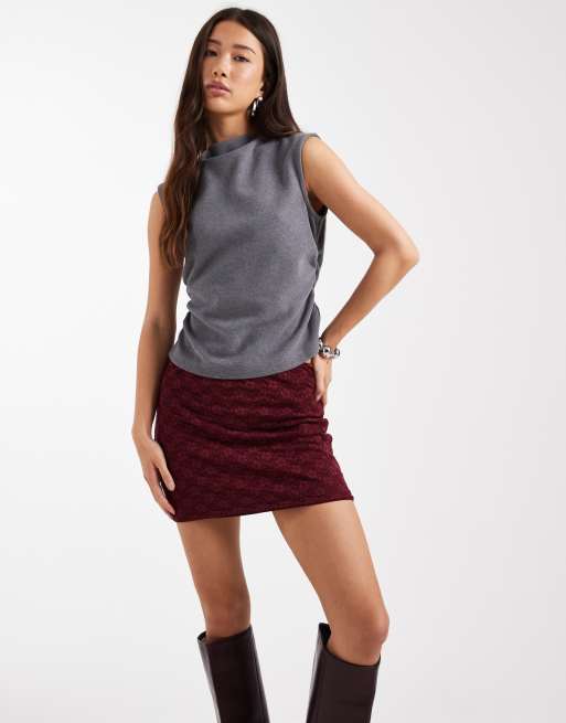 ASOS DESIGN lace mini skirt in burgundy, 2 of 5