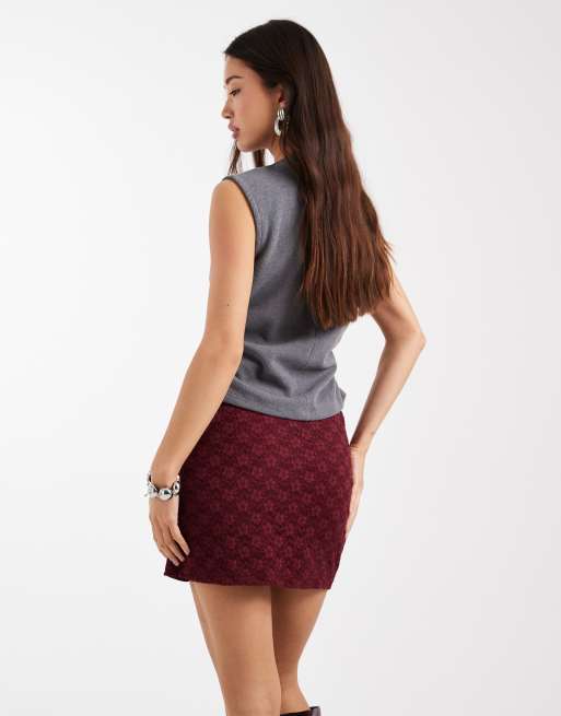ASOS DESIGN lace mini skirt in burgundy, 3 of 5