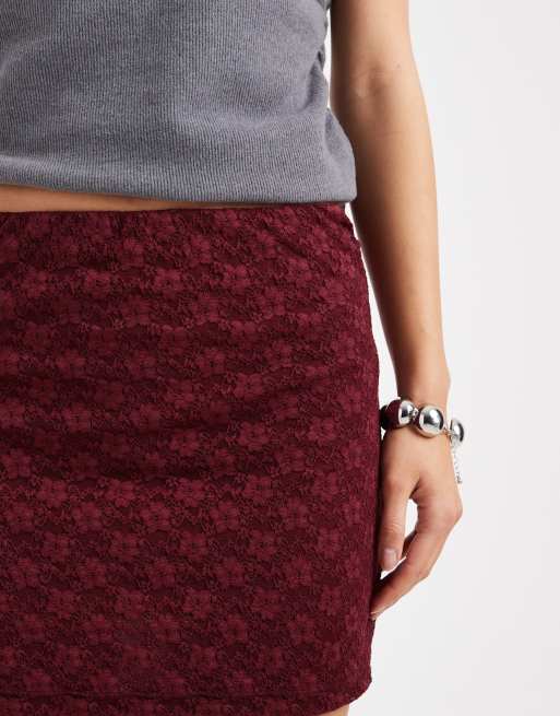 ASOS DESIGN lace mini skirt in burgundy, 5 of 5