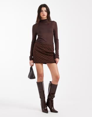 Asos Design Lace Mini Skirt In Brown