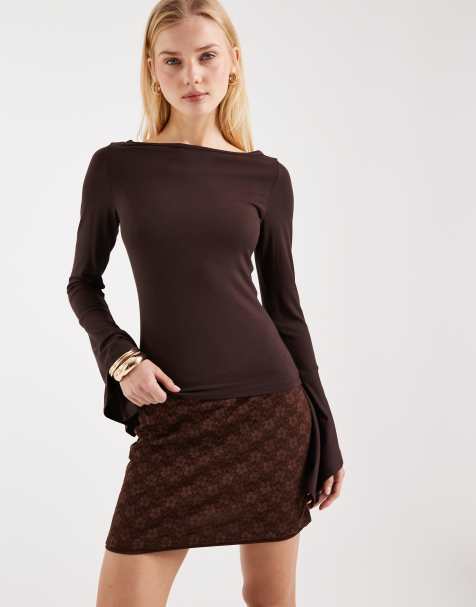 ASOS DESIGN lace mini skirt in chocolate