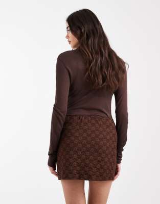 Asos Design Lace Mini Skirt In Brown