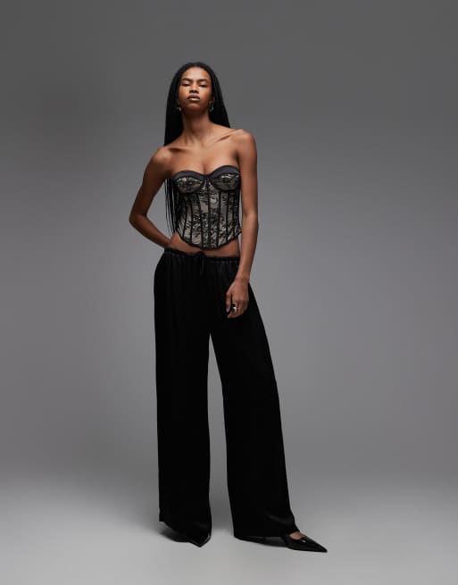 ASOS DESIGN lace mix detail cupped corset top with boning in black, 2 of 4