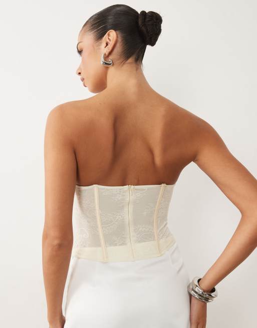 ASOS DESIGN lace mix detailing corset top with boning in buttermilk, 4 of 4