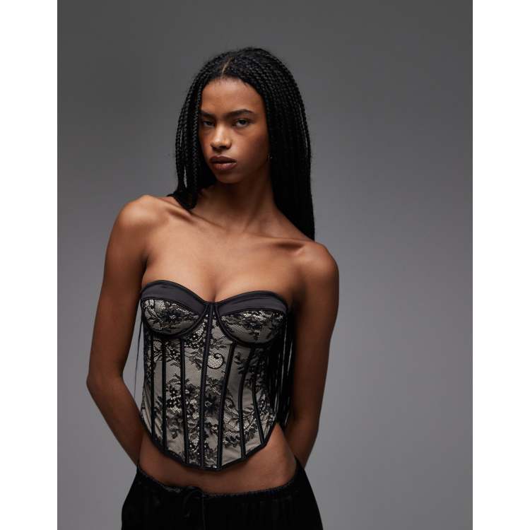 ASOS DESIGN lace mix detailing cupped corset top with boning  display picture 2