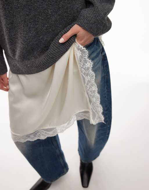 ASOS DESIGN lace mix hem longline sweater in gray, 4 of 4